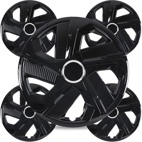 Winjet 14 بوصة Hubcaps مجموعة من 4، الصلب غطاء جنوط العجلات مادة PP استبدال غطاء العجلة العالمي R14، غطاء خارجي لاستبدال الإطارات التلقائي (14 بوصة، ورنيش أسود ورنيش فضي) in Saudi Arabia