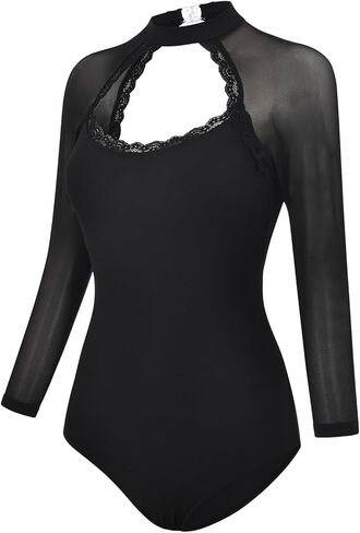 Dance Elite - Leah - Women’s High Neck Ballet Leotard with Long Raglan Mesh Sleeves in Saudi Arabia