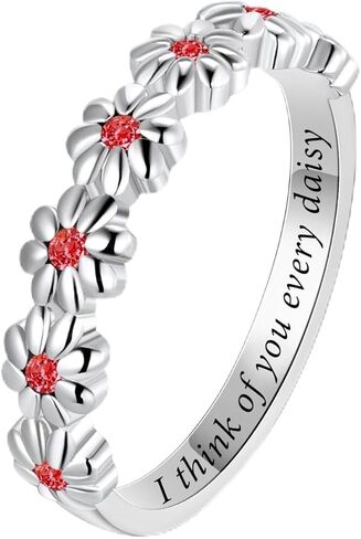 Dainty Daisy Ring for Women, S925 Sterling Silver Cubic Zirconia CZ Citrine Sunflower Flower Ring For Girl Daughter, I Think Of You Every Daisy Ring in Kuwait
