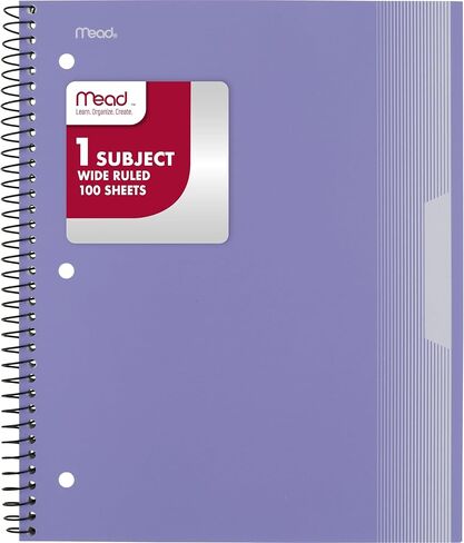 Mead Spiral Notebook، موضوع واحد، ورق مسطر للكلية، غطاء بلاستيكي، 8-1/2 بوصة × 11 بوصة، 100 ورقة، وردي فاتح (820298B) in Saudi Arabia