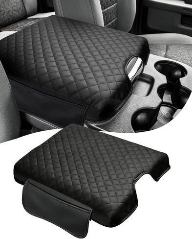 Center Console Cover Compatible with Dodge Ram 1500 2500 3500 (2019-2025), Thicken PU Leather Waterproof Car Armrest Cushion Pad Protector with Side Pocket, Only Fit Bucket Seat Consolele (Black) in Saudi Arabia