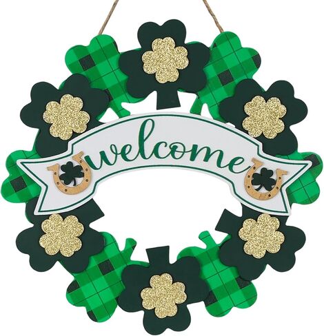 ديكورات يوم القديس باتريك، DECSPAS شامروك أخضر معلق علامة ترحيب ديكور باب يوم القديس باتريك للمنزل، أكاليل عيد القديس باتريك الاحتفالية المحظوظة للباب الأمامي، الشرفة الأمامية، الجدار in Kuwait