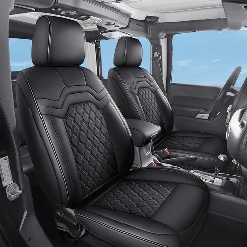 Huidasource Wrangler Seat Covers Fullset 2007-2017, Custom Fit Seat Cushion Cover for Jeep Wrangler Unlimited Rubicon Sahara Sport Leather High Altitude Willys, Airbag Compatible (Full Set/Black) in Kuwait