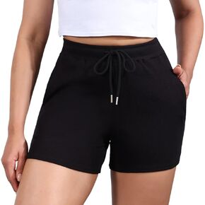 شورت رياضي نسائي بجيوب من القطن برباط صيفي، شورت كاجوال للتمرين بخصر عالٍ ومطاط in Kuwait