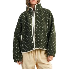 Thopavenoir Womens Fleece Fuzzy Jacket Polka Dot Long Sleeve Winter Fluffy Coats Button Down Sherpa Cardigan Outerwear in Kuwait