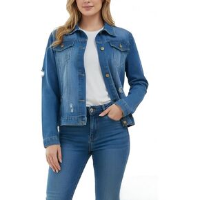 سترات جينز زرقاء كاجوال للنساء لعام 2026 وأكمام طويلة ملابس جينز خريفية كلاسيكية متعثرة in Kuwait