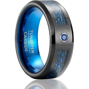 | Guardian Line Band - 8mm Wide Black Tungsten Wedding Ring with Blue Zirconia in Kuwait