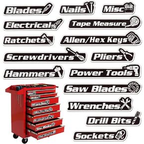 ملصقات صندوق الأدوات المغناطيسية - 15 عبوة، ملصقات صندوق الأدوات المغناطيسية القابلة لإعادة الاستخدام مناسبة لتنظيم المرآب وخزائن الأدوات والعربات الميكانيكية in Kuwait