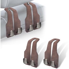 2Pcs Car Headrest Hooks with Premium Leather, Upgraded Double Metal Hooks with Anti-Drop Design, Universal Back Seat Hanger for Bags, Coats, Purses and Groceries (Stylish Brown) in Saudi Arabia
