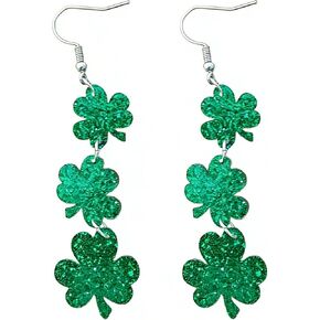 St. Patrick's Day Earrings, Irish Green Shamrock Acrylic Dangle Earrings for Women, Festive Stud for St. Patrick's Day Accessories and Gifts (Clover earrings) in Saudi Arabia