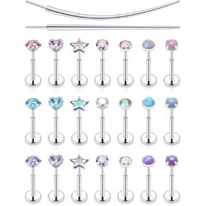 20/18/16G Nose/Earrings/Medusa/Lip Rings Labret Stud Cartilage/Tragus/Helix Flat Back Threadless Surgical Steel Piercing Jewelry for Women in Kuwait