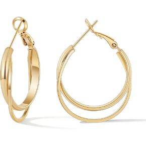 Gacimy 14K Gold Plated Criss Cross Hoop Earrings for Women, 3mm Wide Double Layer Flat Crossover Hoops, Lightweight X-Shape Statement Earrings in Kuwait