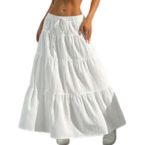 Narecte Maxi Skirts for Women Solid Color Long Skirts for Women Summer High Waist Ruffled Hem Flowy Skirt in Kuwait