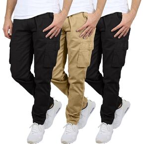 3-Pack Men's Flex-Stretch Cotton Cargo Pants, 31-Inch Inseam - Comfortable and Durable in Kuwait