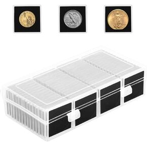 64 PCS Silver Dollar Coin Holder, 2×2 Inch Square Coin Capsules with Adjustable Foam Inserts, Clear Coin Case Protectors for Silver Dollars, Collectibles, Challenge Coins, and Medals in Saudi Arabia