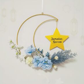 أكاليل عيد رمضان مبارك، إكليل معدني صناعي معلق على شكل زهور، ديكورات إكليل عيد الفطر على شكل قمر للباب الأمامي ونافذة الحائط في الداخل والخارج لديكور المزرعة in Kuwait