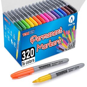 أقلام تحديد دائمة ذات طرف رفيع مكونة من 320 قطعة، 16 لونًا متنوعًا، قلم تحديد دائم مقاوم للماء مع تجفيف سريع على بطاقة عيد الحب، خشب، بلاستيك، ورق، معدن، مرآة للفصول الدراسية المكتبية in Kuwait