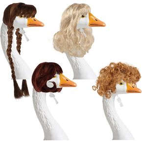 4 قطع من باروكات إوز الشرفة، ملابس شعر مستعار مضفرة عصرية لتماثيل إوز الحديقة والحديقة، ملحقات أزياء تزيينية لطيفة للفناء الخارجي والفناء وديكور إوز الأسمنت in Kuwait