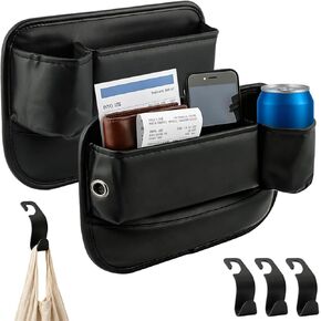 2Packs Car Seat Filler Organizer, Seat Gap Storage Box with Water Cup Holder & 4 Car-Seat Headrest Hooks, Universal fit for Most Car, for Phone, Keys, Wallet, Sunglasses and Bottles, Prevent Dropping in Kuwait