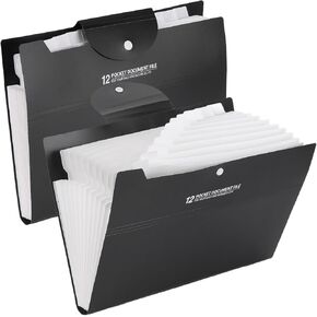 قطعتان من منظم ملفات الأكورديون مع 12 جيبًا - مجلد ملفات قابل للتوسيع للورق، مجلد محمول متعدد الجيوب للوازم المكتبية المدرسية، أسود in Kuwait