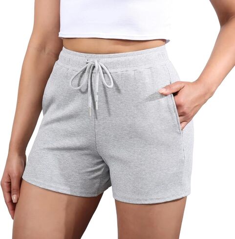 شورت رياضي نسائي بجيوب من القطن برباط صيفي، شورت كاجوال للتمرين بخصر عالٍ ومطاط in Kuwait