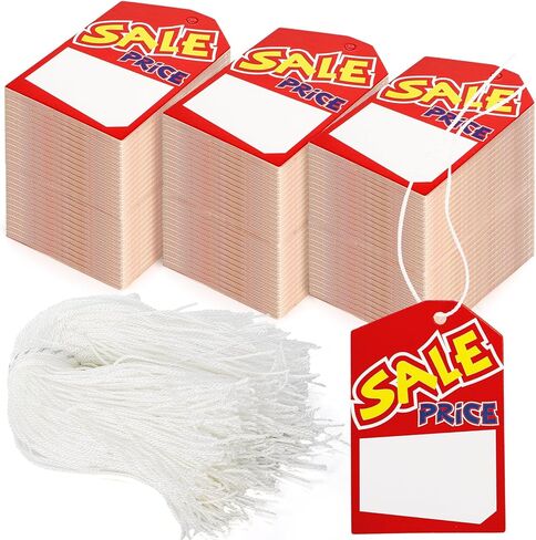 Frcctre 500 Pcs Sale Price Tags with String, 2x3 Inch Blank Retail Price Labels Garage Yard Retail Sale Signs Merchandise Marking Tag for Pricing Jewelry Clothing in Saudi Arabia