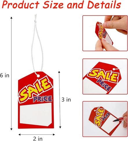 Frcctre 500 Pcs Sale Price Tags with String, 2x3 Inch Blank Retail Price Labels Garage Yard Retail Sale Signs Merchandise Marking Tag for Pricing Jewelry Clothing in Saudi Arabia