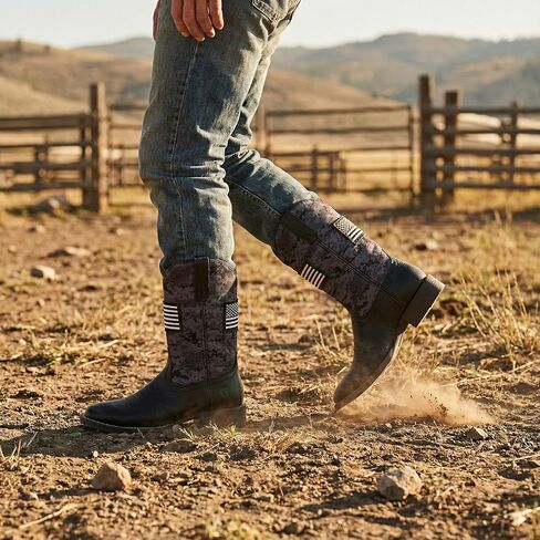 SUREWAY Cowboy Boots For Men - Mens Square Toe Western Boot With Flag,Oil/Slip Resistant,Durable Fashionable Classic Pull on 10 Inch Boots in Saudi Arabia