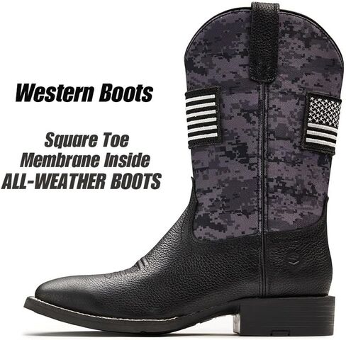 SUREWAY Cowboy Boots For Men - Mens Square Toe Western Boot With Flag,Oil/Slip Resistant,Durable Fashionable Classic Pull on 10 Inch Boots in Saudi Arabia