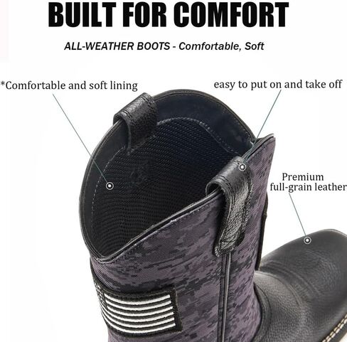SUREWAY Cowboy Boots For Men - Mens Square Toe Western Boot With Flag,Oil/Slip Resistant,Durable Fashionable Classic Pull on 10 Inch Boots in Saudi Arabia