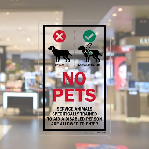 ملصق SmartSign مقاس 8 × 5 بوصة "ممنوع الحيوانات الأليفة - نرحب بحيوانات الخدمة المدربة خصيصًا للمساعدة" ملصق نافذة زجاجي، بوليستر شفاف، أحمر، أسود وأخضر in Kuwait