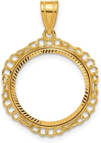 14K Yellow Gold Diamond Cut Twisted Ring with 16.5mm Prong Coin Bezel Charm Pendant in Saudi Arabia