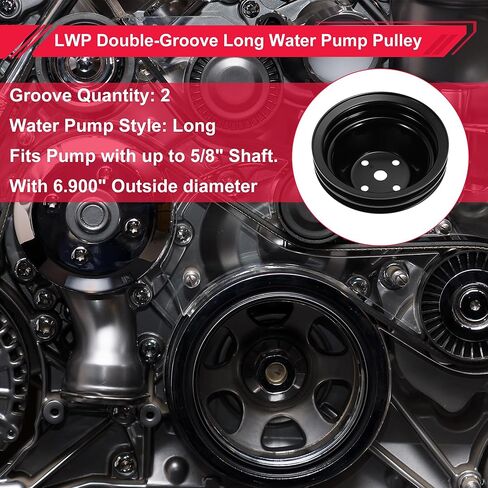 بكرة مضخة مياه لسيارة Chevy SBC كتلة صغيرة 262 265 267 283 302 305 307 327 350 400 LWP بكرة مضخة مياه طويلة ذات أخدود مزدوج 2 أخدود متينة قطعة واحدة in Saudi Arabia