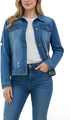 سترات جينز زرقاء كاجوال للنساء لعام 2026 وأكمام طويلة ملابس جينز خريفية كلاسيكية متعثرة in Kuwait