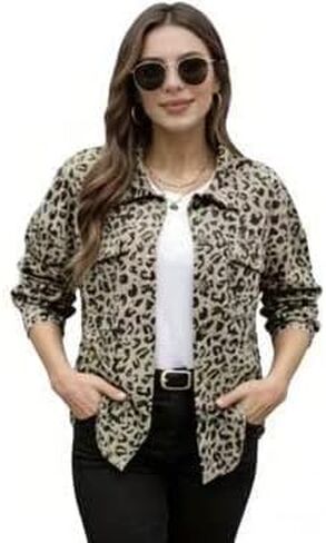 Leopard print loose commuter long sleeve shirt jacket for women in Saudi Arabia