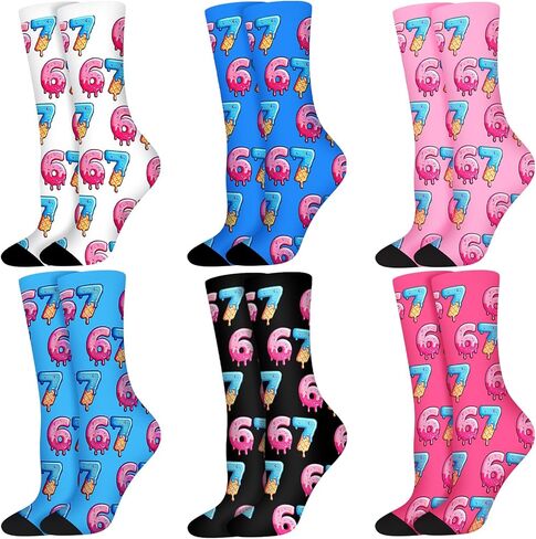 Suhine 6 Pairs 67 Ice Cream Socks Bulk Six Seven Ice Cream Drip Baseball Crew Socks Funny Novelty 6 7 Gifts for Men Women Sports Team Player Birthday, 6 Styles in Saudi Arabia