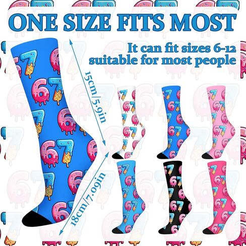 Suhine 6 Pairs 67 Ice Cream Socks Bulk Six Seven Ice Cream Drip Baseball Crew Socks Funny Novelty 6 7 Gifts for Men Women Sports Team Player Birthday, 6 Styles in Saudi Arabia