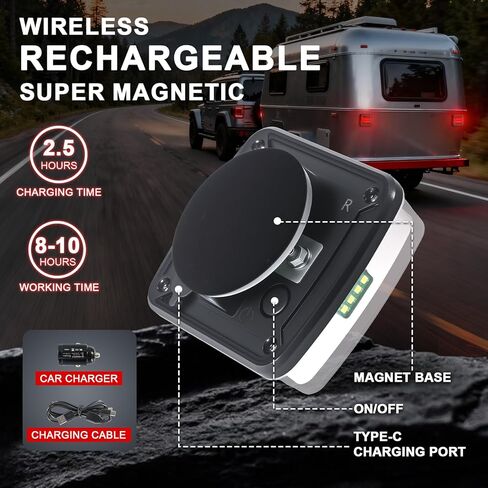 مصابيح مقطورة لاسلكية مغناطيسية من Dinfu - [مزامنة الفرامل العالمية] مجموعة مصابيح سحب متوافقة مع الإشارة بنسبة 100% مع كابل إعداد، USB-C قابل لإعادة الشحن، IP67 للشاحنة، RV، القارب in Kuwait