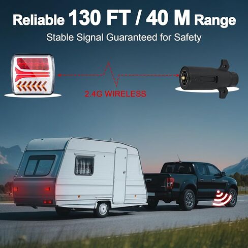 Dinfu Magnetic Wireless Trailer Lights - [Universal Brake Sync] 100% Signal Compatibility Tow Lights Kit with Setup Cable, USB-C Rechargeable, IP67 for Truck, RV, Boat in Saudi Arabia