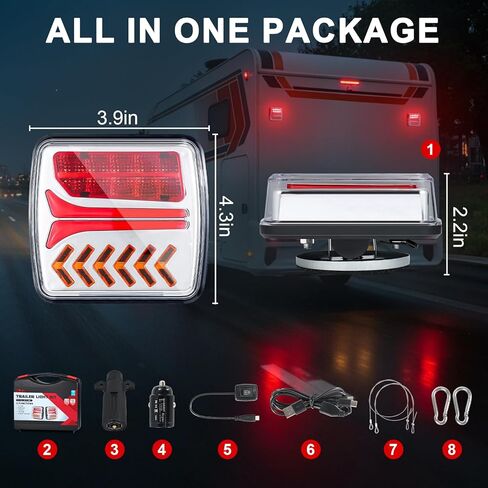 مصابيح مقطورة لاسلكية مغناطيسية من Dinfu - [مزامنة الفرامل العالمية] مجموعة مصابيح سحب متوافقة مع الإشارة بنسبة 100% مع كابل إعداد، USB-C قابل لإعادة الشحن، IP67 للشاحنة، RV، القارب in Kuwait