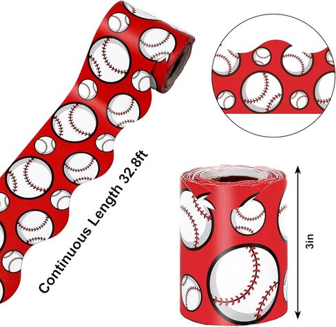 Whaline 65.6 Ft Baseball Bulletin Board Border Red Blue Sports Ball Scalloped Die Cut Border Trim for Birthday Party Home Classroom Wall Decoration, 2 Rolls in Saudi Arabia