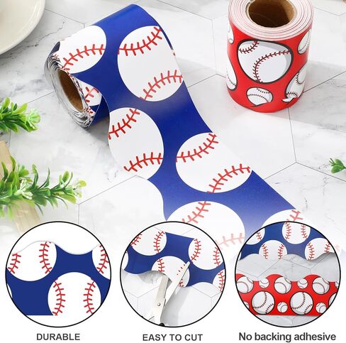 Whaline 65.6 Ft Baseball Bulletin Board Border Red Blue Sports Ball Scalloped Die Cut Border Trim for Birthday Party Home Classroom Wall Decoration, 2 Rolls in Saudi Arabia