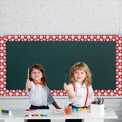 Whaline 65.6 Ft Baseball Bulletin Board Border Red Blue Sports Ball Scalloped Die Cut Border Trim for Birthday Party Home Classroom Wall Decoration, 2 Rolls in Saudi Arabia