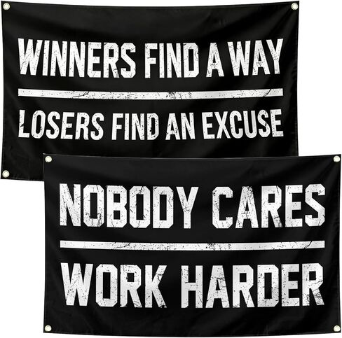 مجموعة لافتات تحفيزية مقاس 3 × 5 أقدام - ديكور حائط لصالة الألعاب الرياضية والمكتب مع 4 حلقات - ملصقات داخلية/خارجية شديدة التحمل من الفينيل بوزن 13oz مطبوعة بالأشعة فوق البنفسجية - الخاسرون يجدون عذرًا، لا أحد يهتم بالعمل بجدية أكبر in Kuwait