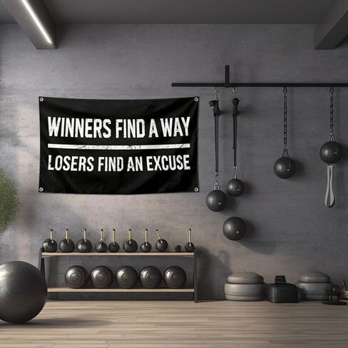 مجموعة لافتات تحفيزية مقاس 3 × 5 أقدام - ديكور حائط لصالة الألعاب الرياضية والمكتب مع 4 حلقات - ملصقات داخلية/خارجية شديدة التحمل من الفينيل بوزن 13oz مطبوعة بالأشعة فوق البنفسجية - الخاسرون يجدون عذرًا، لا أحد يهتم بالعمل بجدية أكبر in Kuwait