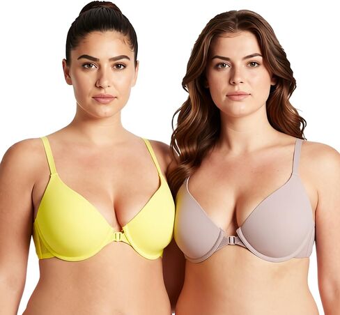 Curve Muse Women's Plus Size Full Coverage Underwire Front Close Bras-2PK in Saudi Arabia