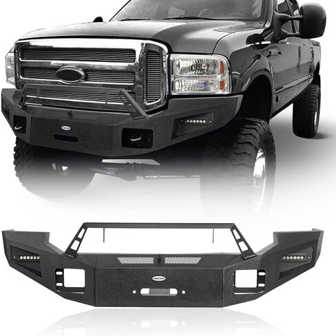 Hooke Road 05-07 F250 F350 Front Bumper w/Winch Plate & LED Lights for 2005 2006 2007 Ford F-250 & F-350 Truck, Solid Steel Full Width Aftermarket Bumper in Saudi Arabia