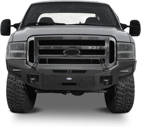 Hooke Road 05-07 F250 F350 Front Bumper w/Winch Plate & LED Lights for 2005 2006 2007 Ford F-250 & F-350 Truck, Solid Steel Full Width Aftermarket Bumper in Saudi Arabia
