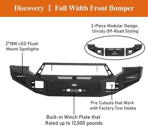 Hooke Road 05-07 F250 F350 Front Bumper w/Winch Plate & LED Lights for 2005 2006 2007 Ford F-250 & F-350 Truck, Solid Steel Full Width Aftermarket Bumper in Saudi Arabia