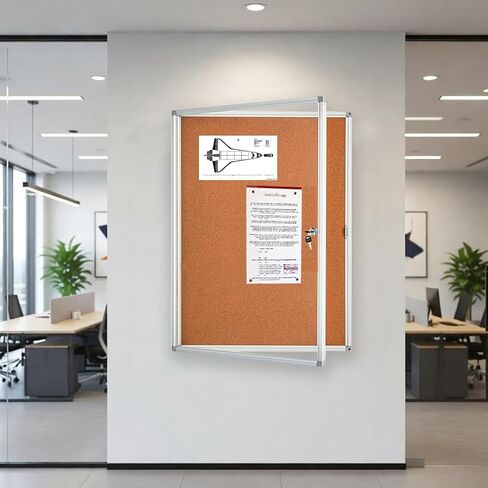 لوحة إعلانات مغلقة من BIBOC مقاس 36 × 24 بوصة قابلة للقفل وحالات عرض لوحة ملاحظات مقاومة للتلاعب مع إطار من الألومنيوم من الفئة 1 (شعر، 24 × 36 بوصة) in Kuwait